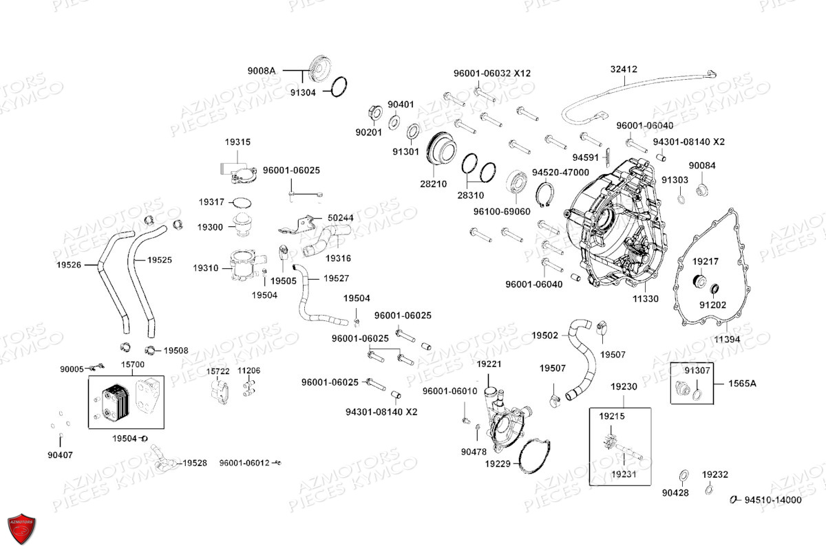 Carter Droit Pompe A Eau KYMCO Pieces KYMCO UXV 700I SPORT EPS T1A (UBADMD)