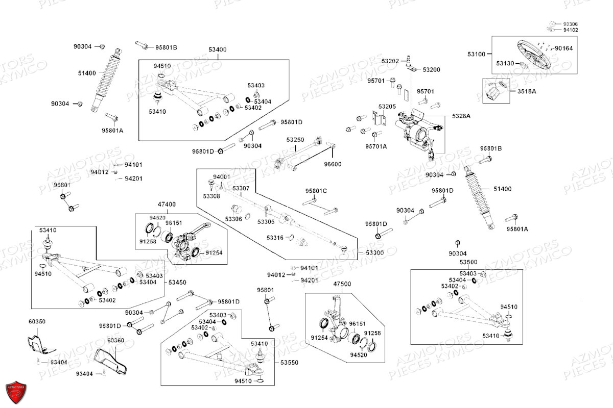 SUSPENSION_AVANT_COLONNE_DE_DIRECTION KYMCO Pieces BUGGY KYMCO UXV 700I SPORT EPS T1A (UBADMD)