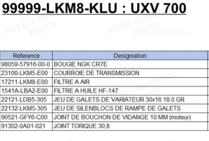 1 SET ENTRETIEN KYMCO UXV 700 i EPS