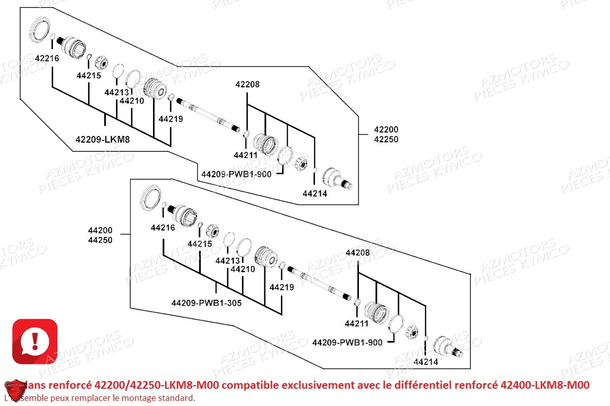 Cardan Version Renforce AZMOTORS Pieces KYMCO UXV 700I EPS 4T EURO 2 (UBADCD)