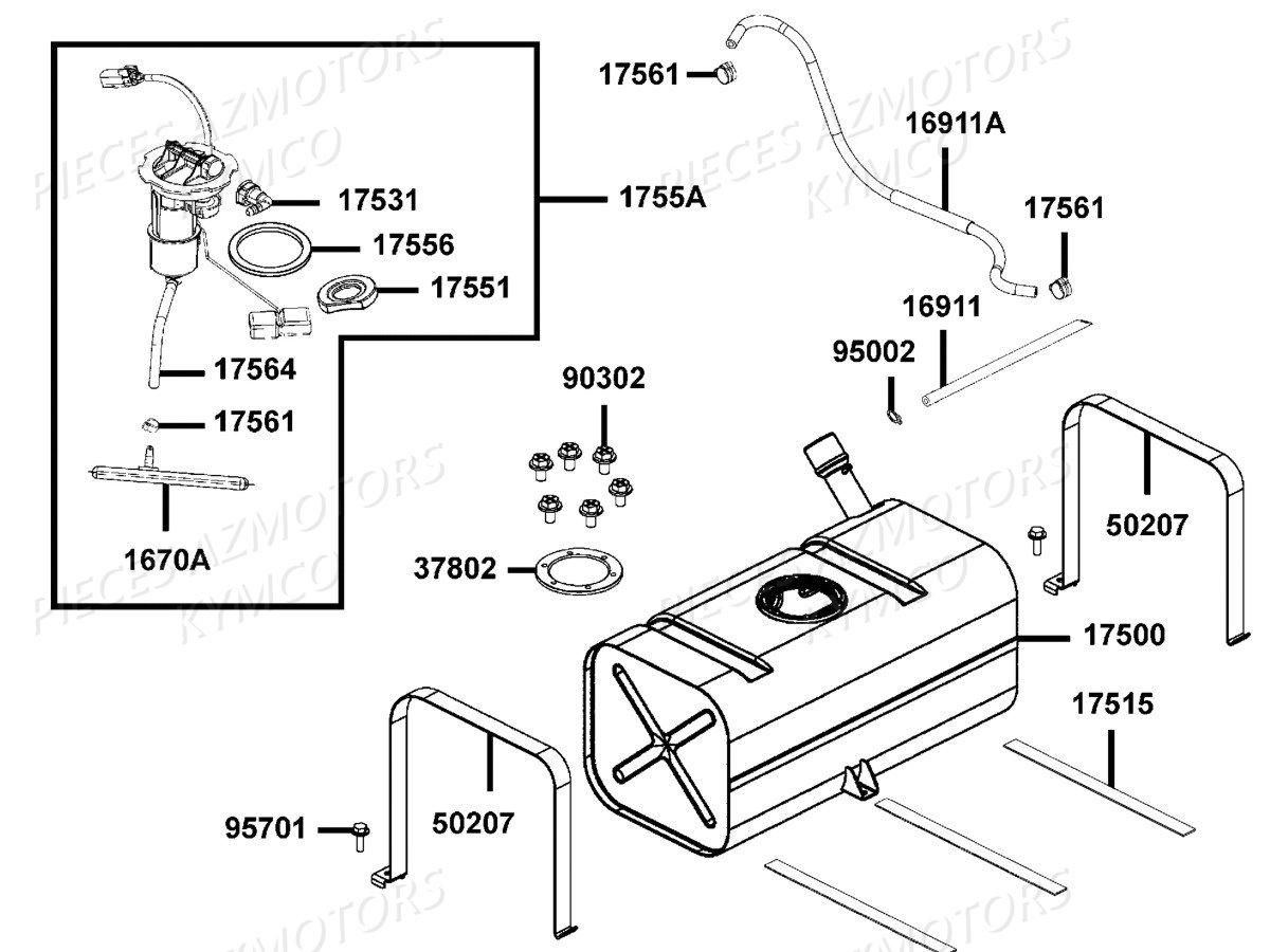 Reservoir A Carburant AZMOTORS Pieces KYMCO UXV 700I EPS 4T EURO2 (UBADCD)