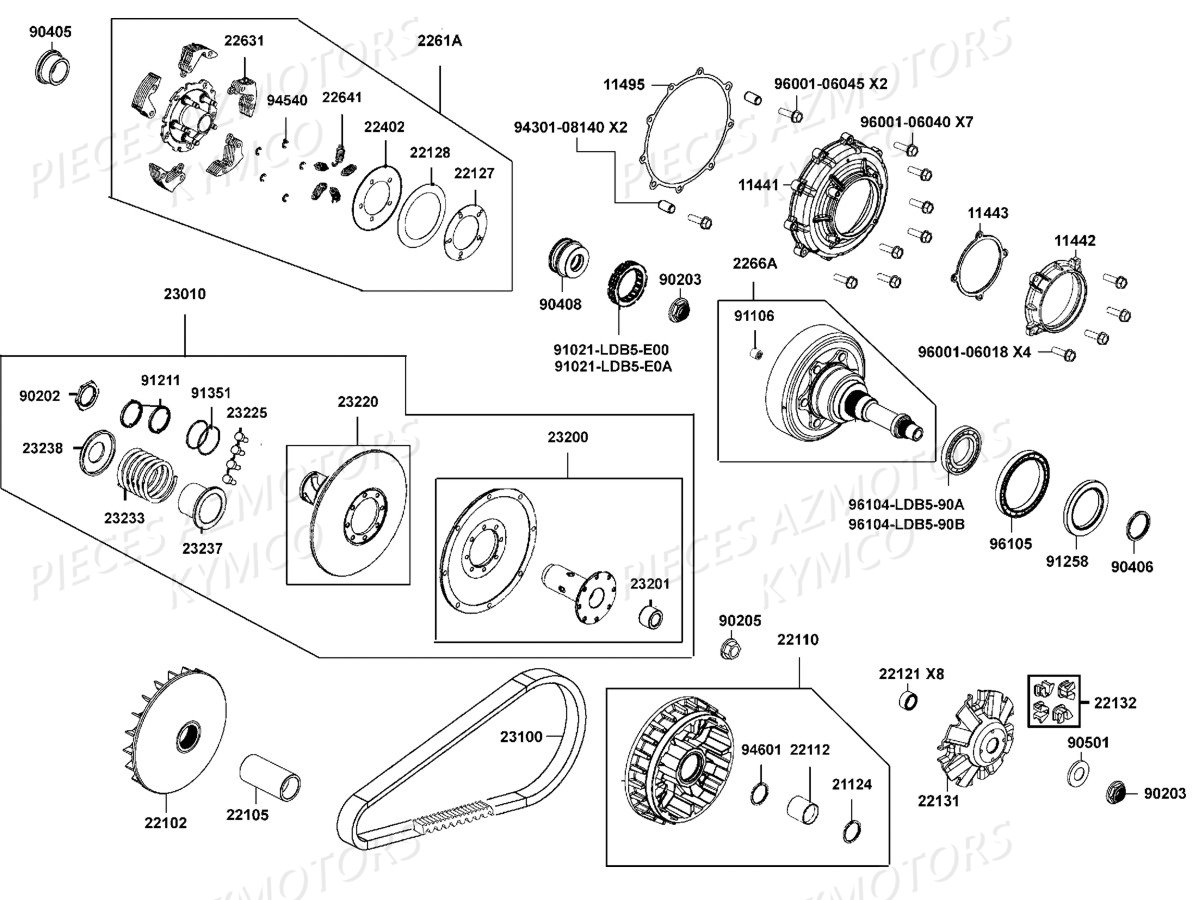 Variateur Embrayage AZMOTORS Pieces KYMCO UXV 700I EPS 4T EURO2 (UBADCD)