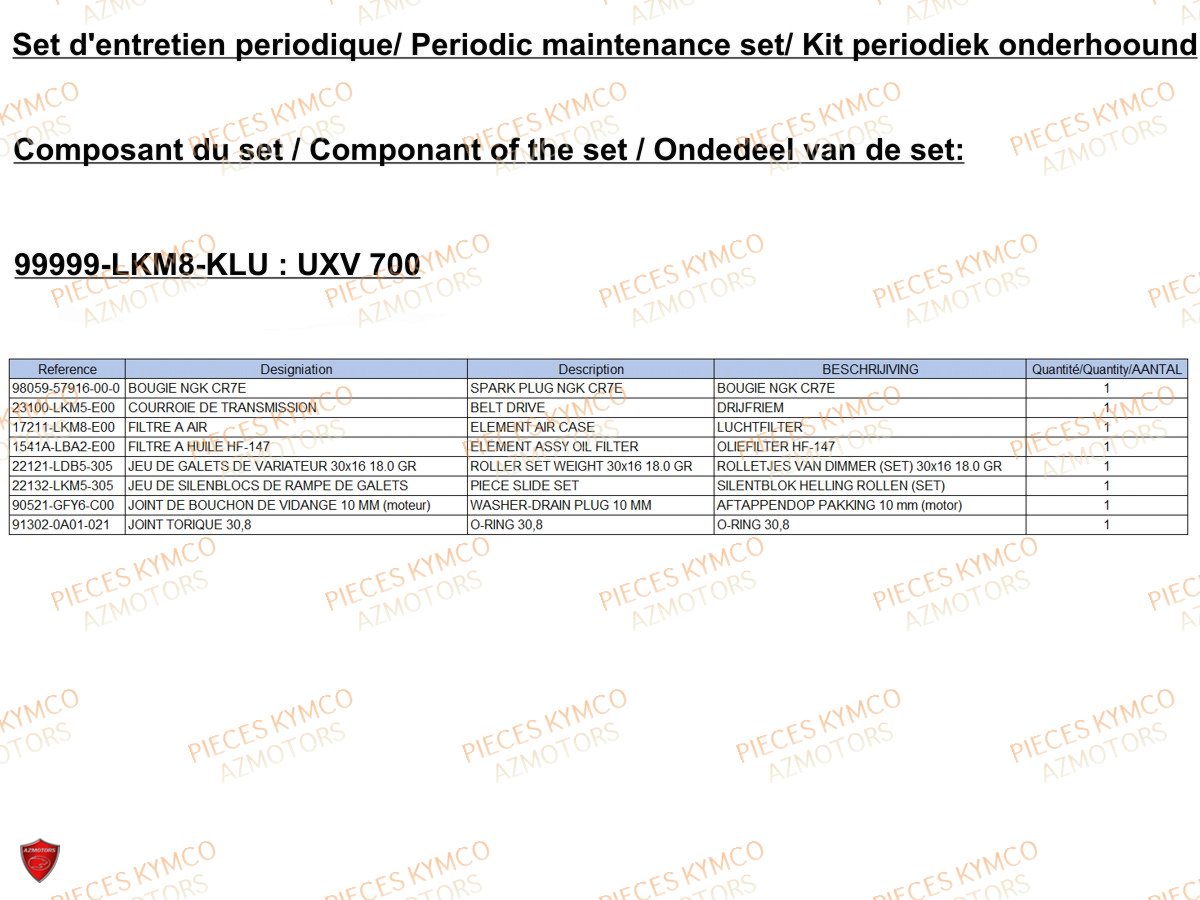 Set Entretien AZMOTORS Pieces UXV 700I SPORT EPS 4T EURO4 (UBADHE)