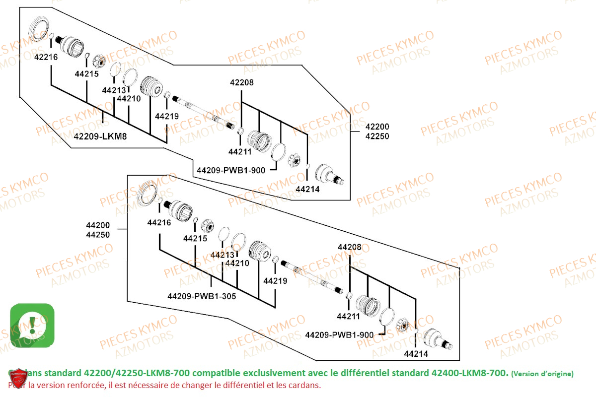 Cardan Version Standard AZMOTORS Pieces UXV 700I SPORT EPS 4T EURO4 (UBADHE)