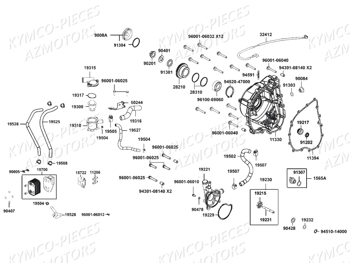 CARTER DROIT POMPE A EAU AZMOTORS UXV 700i SPORT Euro4