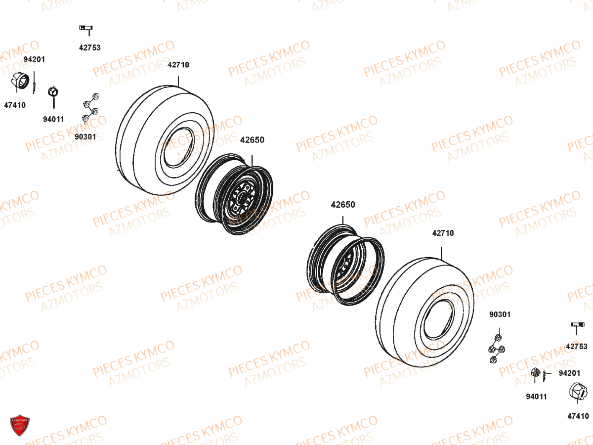 Roues Arriere KYMCO Pieces UXV 700I SPORT EPS 4T EURO4 (UBADHE)
