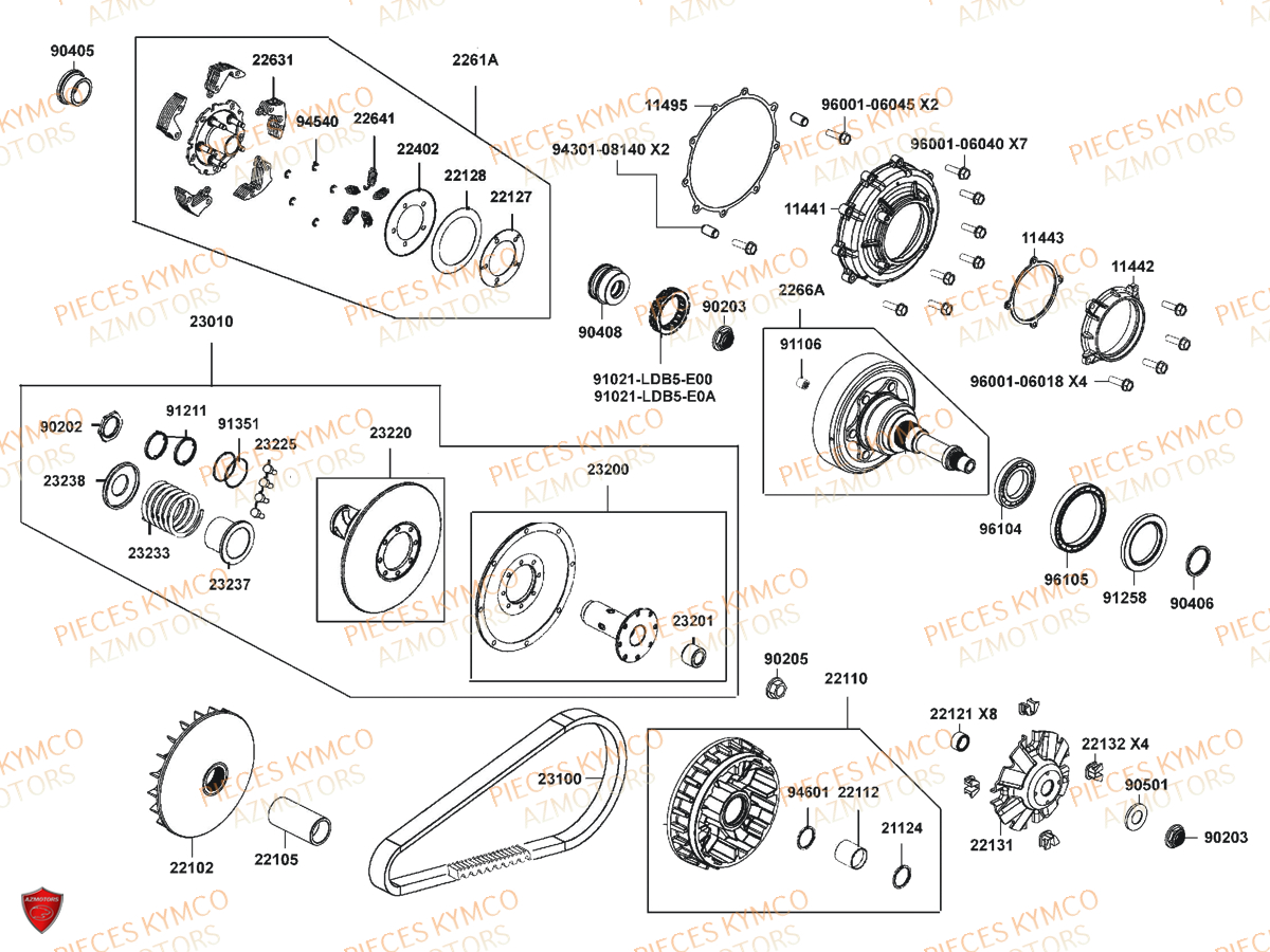 Variateur KYMCO Pieces UXV 700I SPORT EPS 4T EURO4 (UBADHE)