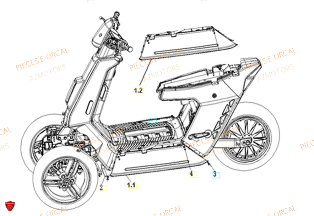 Carenage Inferieure AZMOTORS Pieces Orcal scooter V28 3KW (équivalent 125cc)