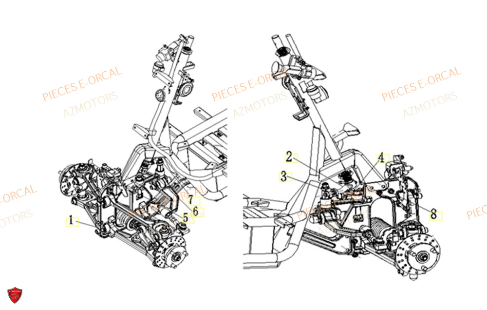 Essieu Avant AZMOTORS Pieces Orcal scooter V28 3KW (équivalent 125cc)