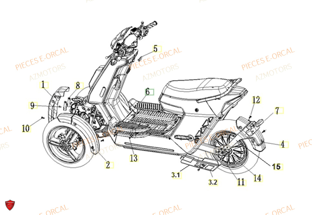 Garde Boue AZMOTORS Pieces Orcal scooter V28 3KW (équivalent 125cc)
