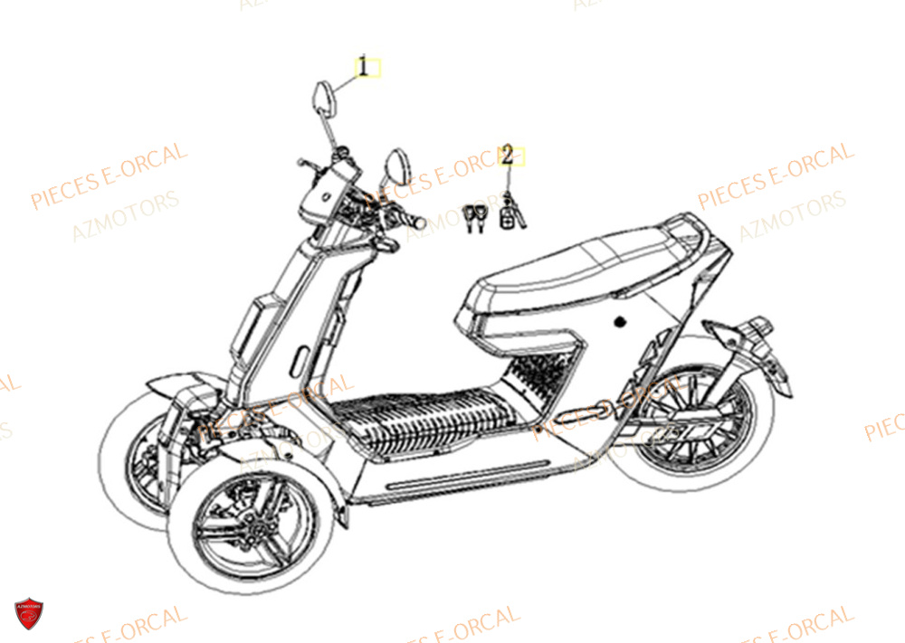 Retroviseur AZMOTORS Pieces Orcal scooter V28 3KW (équivalent 125cc)