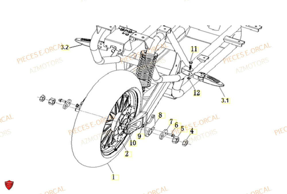 Roue Arriere AZMOTORS Pieces Orcal scooter V28 3KW (équivalent 125cc)
