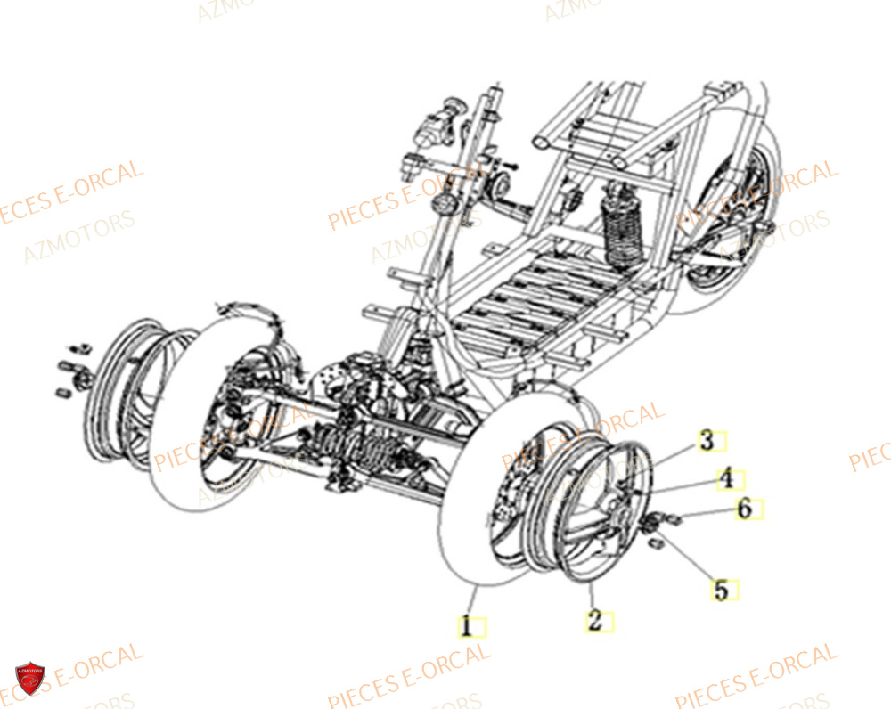 Roue Avant AZMOTORS Pieces Orcal scooter V28 3KW (équivalent 125cc)