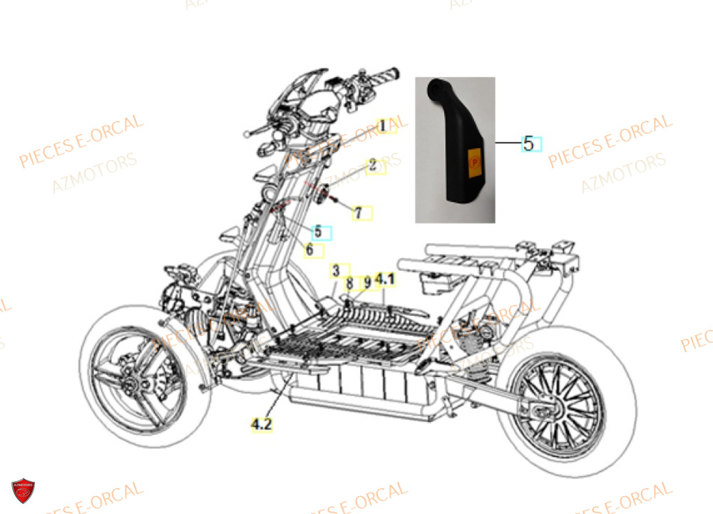 Support Repose Pieds AZMOTORS Pieces Orcal scooter V28 3KW (équivalent 125cc)