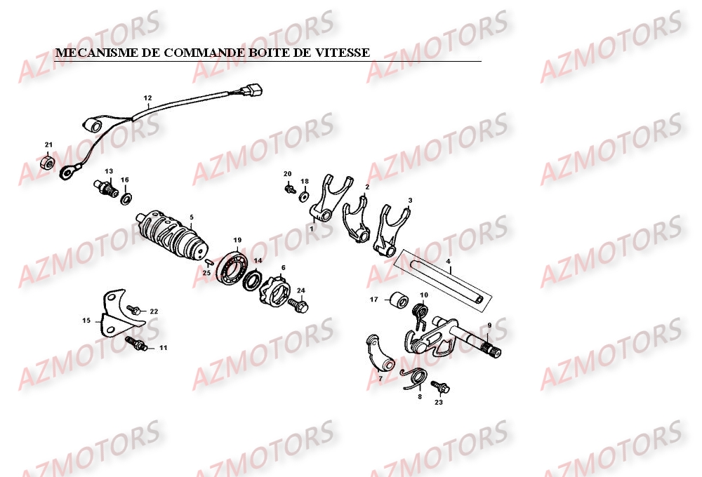 MECANISME DE SELECTION DE VITESSE BOITE DE VITESSE pièces KYMCO neuves  Pièces Moto Kymco VENOX 250 4T pièces détachées constructeur AZMOTORS ✓  repare a neuf au meilleur prix