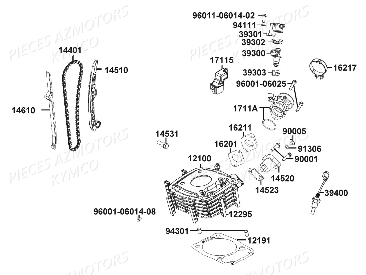 Cylindre KYMCO Pièces Moto VISAR 125 I EURO 4 (KT25BA)