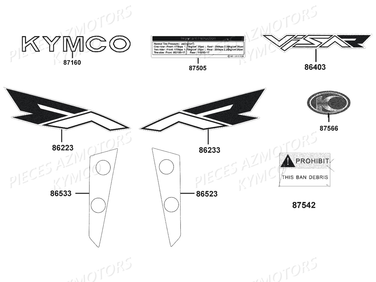 Decors KYMCO Pièces Moto VISAR 125 I EURO 4 (KT25BA)