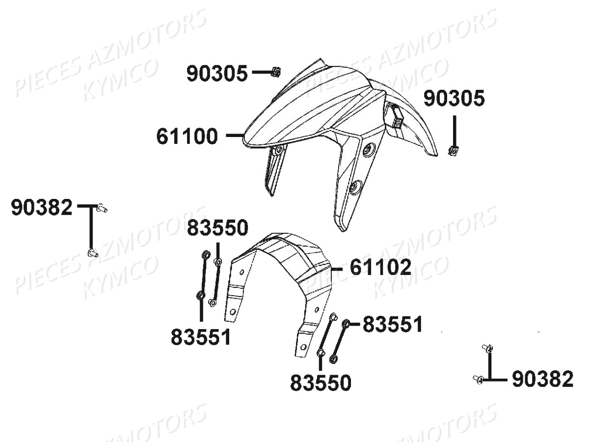 Garde Boue Avant KYMCO Pièces Moto VISAR 125 I EURO 4 (KT25BA)