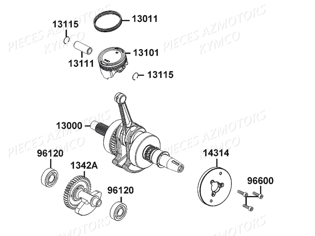 Piston Vilebrequin KYMCO Pièces Moto VISAR 125 I EURO 4 (KT25BA)