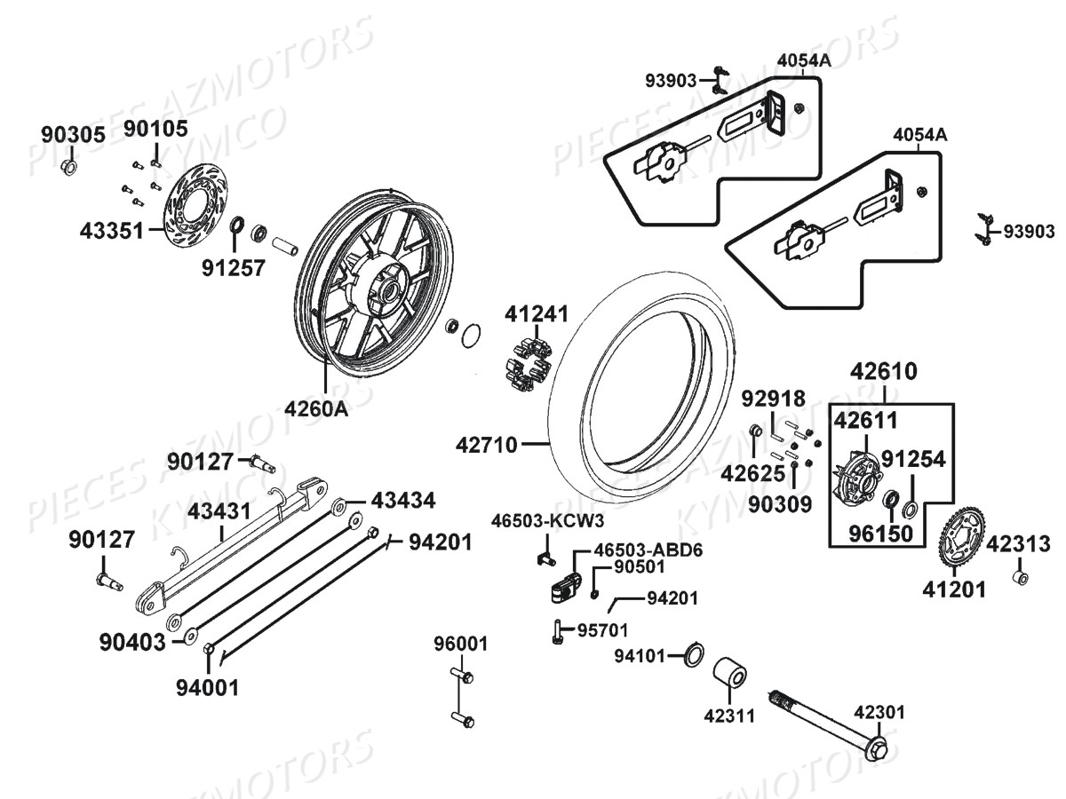 Roue Arriere KYMCO Pièces Moto VISAR 125 I EURO 4 (KT25BA)