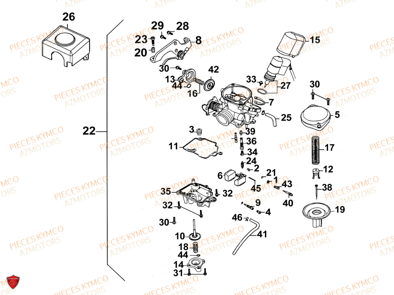 CARBURATEUR pièces KYMCO neuves Pieces VITALITY 50cc 2T EURO II pièces  détachées constructeur AZMOTORS ✓ repare a neuf au meilleur prix