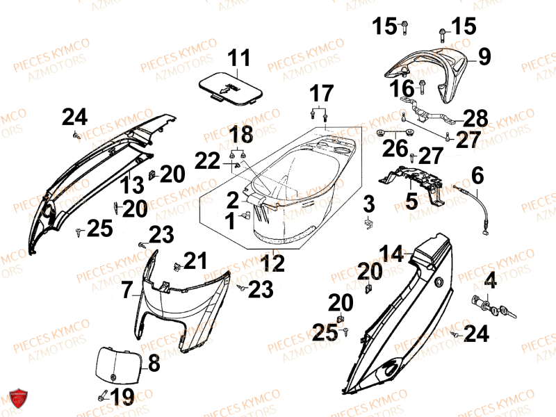 Carenage Arriere KYMCO Pièces VITALITY 50cc 4T EURO 2 (SG10AA)