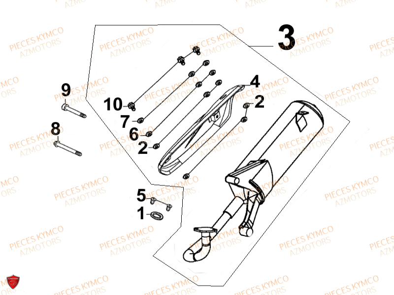 Echappement KYMCO Pièces VITALITY 50cc 4T EURO 2 (SG10AA)