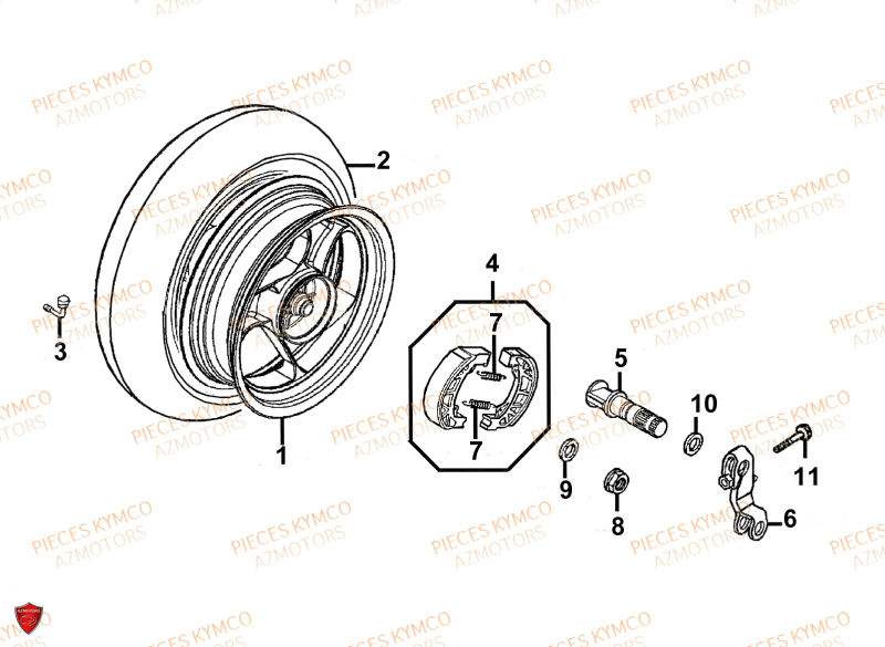 Roue Arriere KYMCO Pièces VITALITY 50cc 4T EURO 2 (SG10AA)