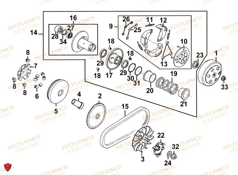 Variateur KYMCO Pièces VITALITY 50cc 4T EURO 2 (SG10AA)