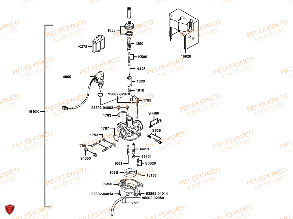 CARBURATEUR pièces KYMCO neuves Pieces VITALITY 50cc 2T EURO II pièces  détachées constructeur AZMOTORS ✓ repare a neuf au meilleur prix