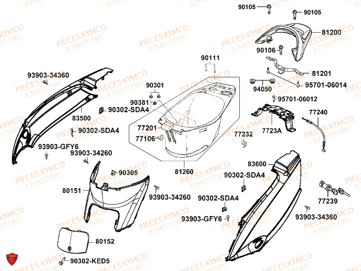 CARENAGE_ARRIERE KYMCO Pièces Scooter 	Pieces VITALITY 50 2T EURO 2