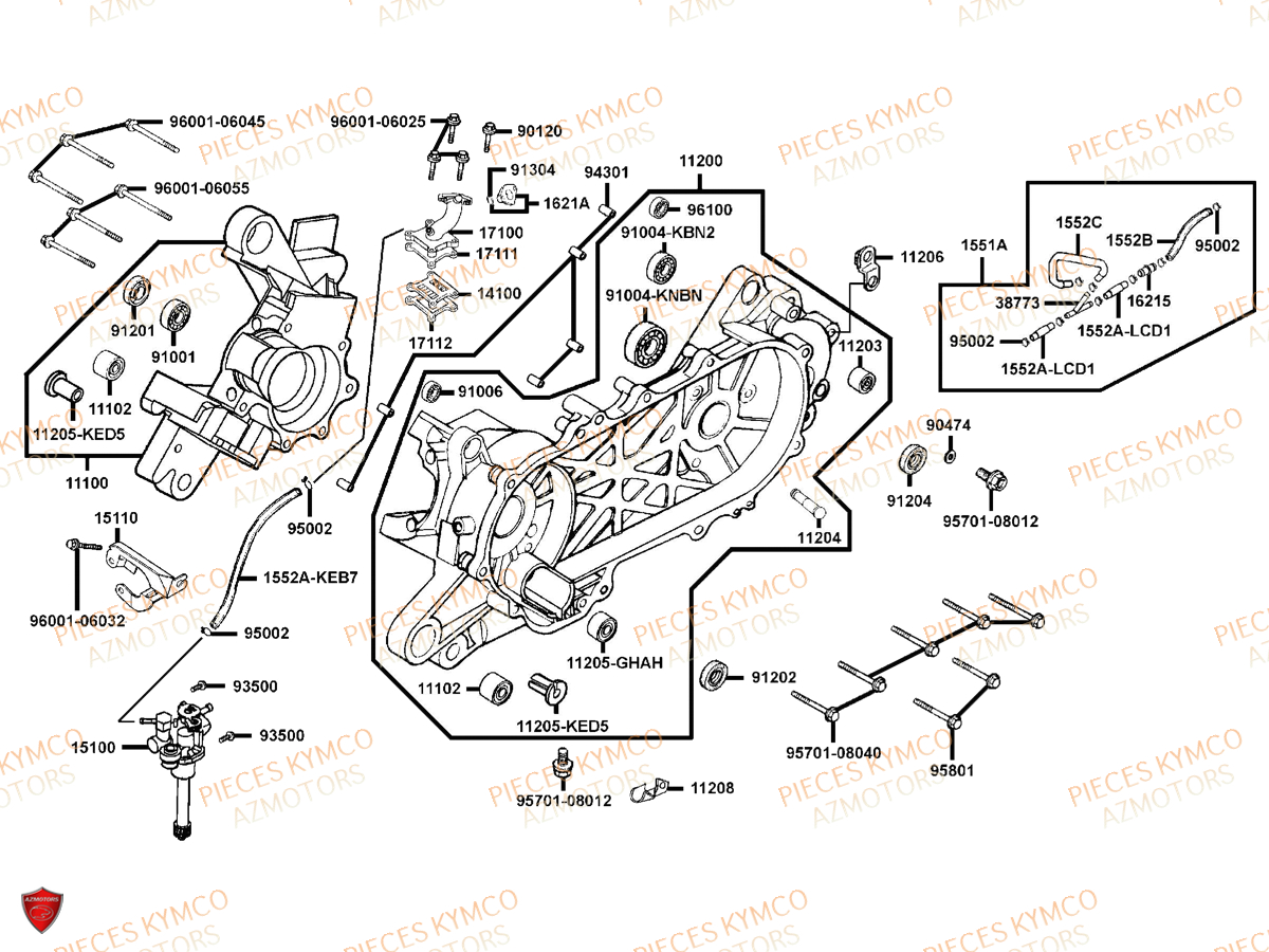 CARTER_MOTEUR KYMCO Pièces Scooter 	Pieces VITALITY 50 2T EURO 2