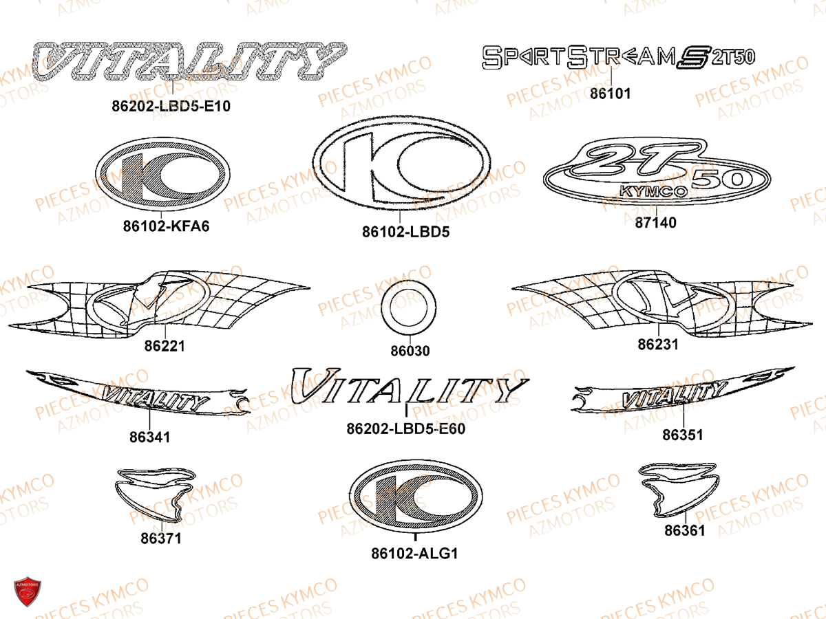 Decors KYMCO Pieces VITALITY 50 2T EURO 2 (SF10FA)