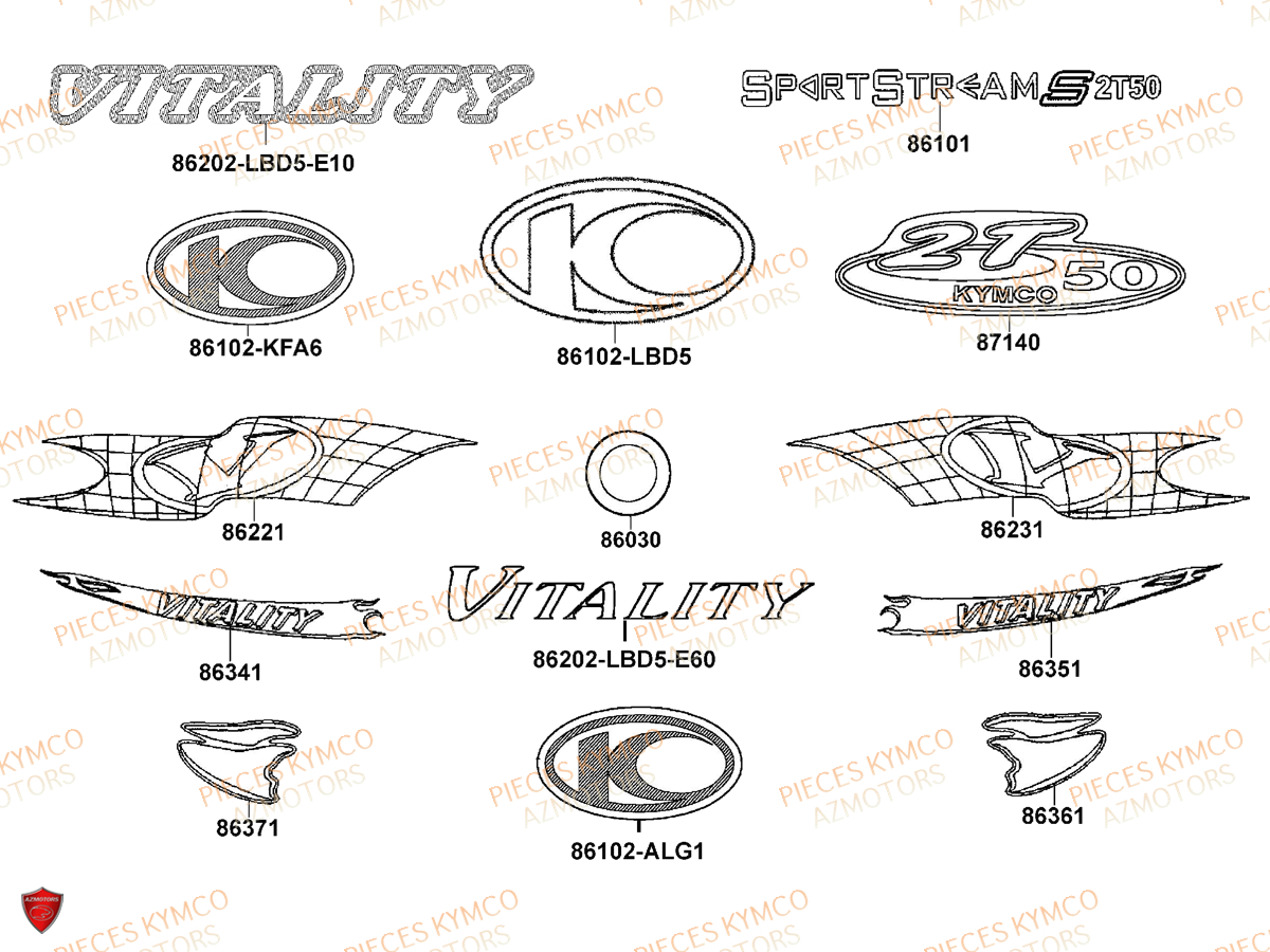 DECORS KYMCO Pièces Scooter 	Pieces VITALITY 50 2T EURO 2