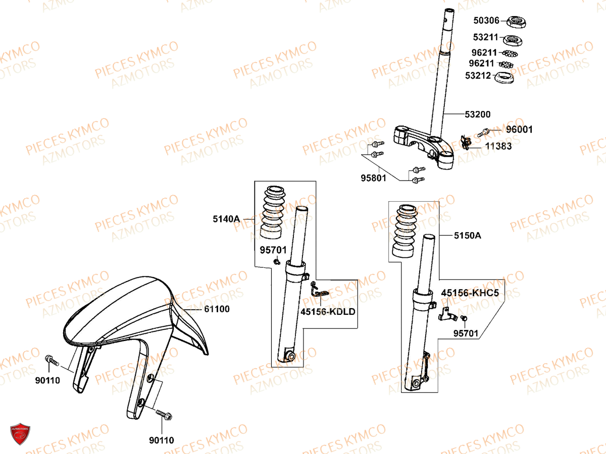 Fourche KYMCO Pieces VITALITY 50 2T EURO 2 (SF10FA)