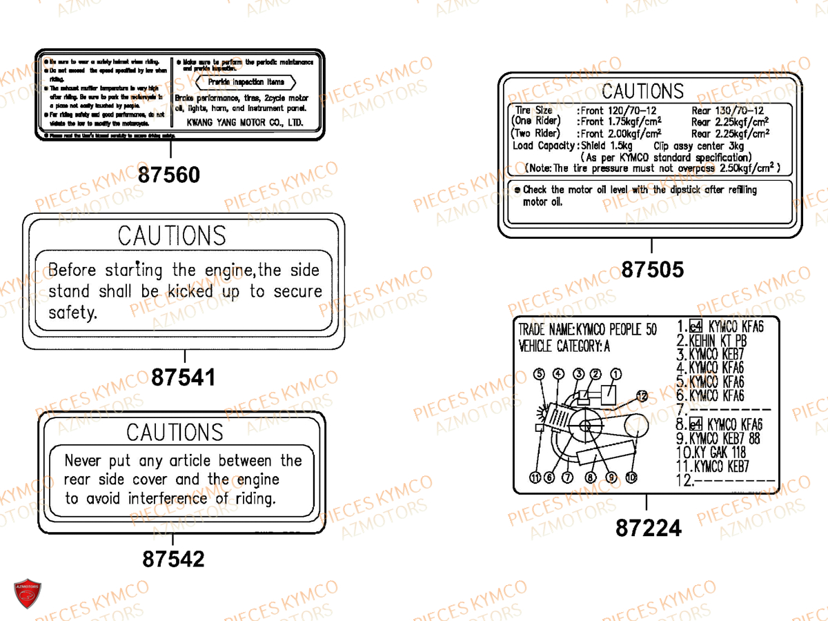 Label De Securite KYMCO Pieces VITALITY 50 2T EURO 2 (SF10FA)