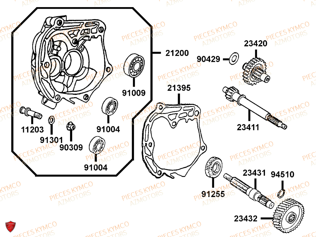 TRANSMISSION KYMCO Pièces Scooter 	Pieces VITALITY 50 2T EURO 2