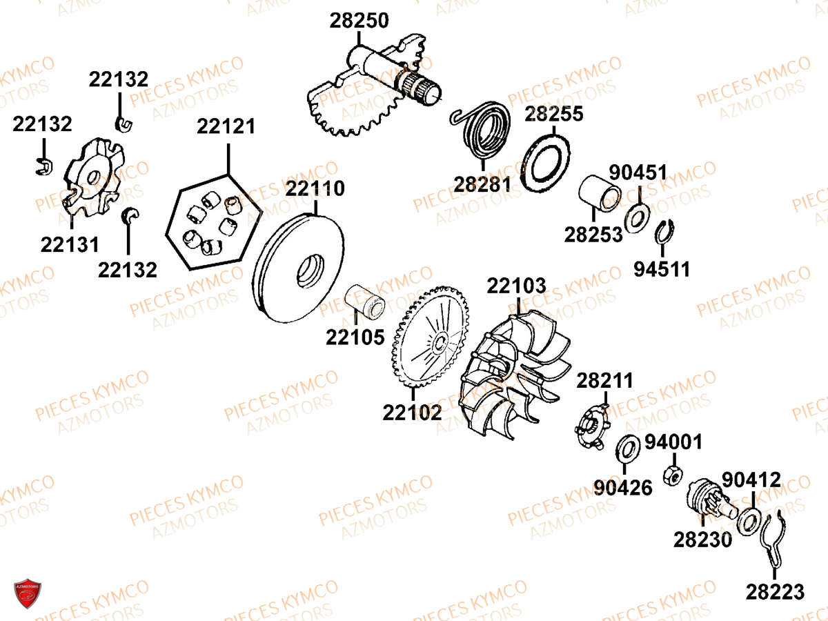 VARIATEUR KYMCO Pièces Scooter 	Pieces VITALITY 50 2T EURO 2