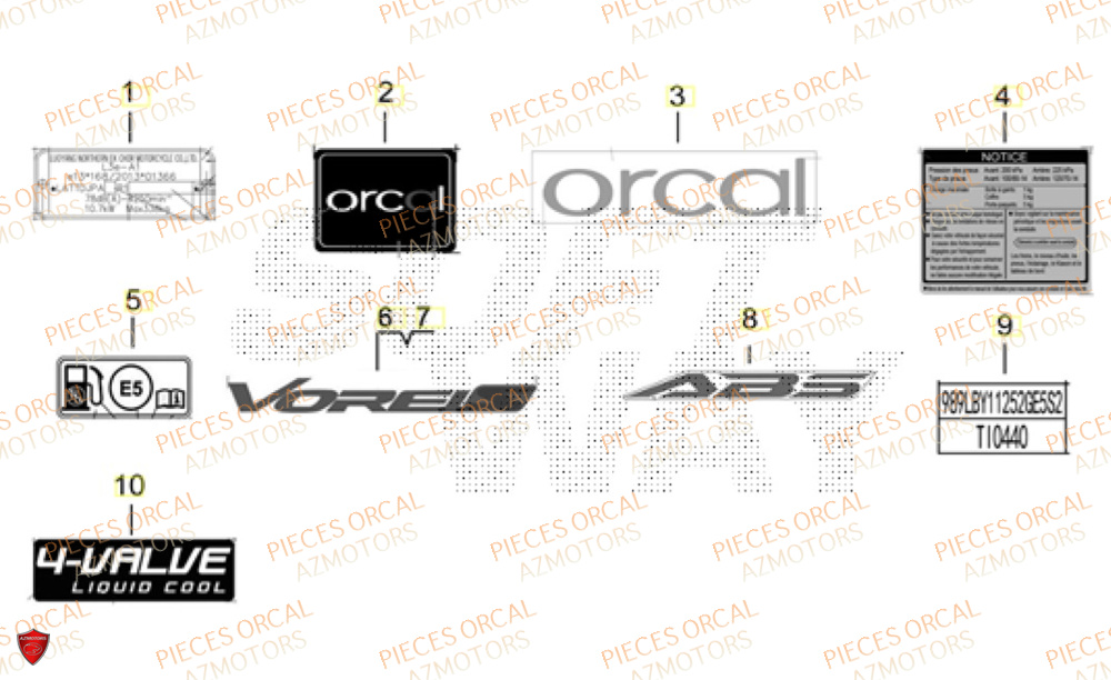 Stickers ORCAL Pièces ORCAL VOREI 125 Euro5+