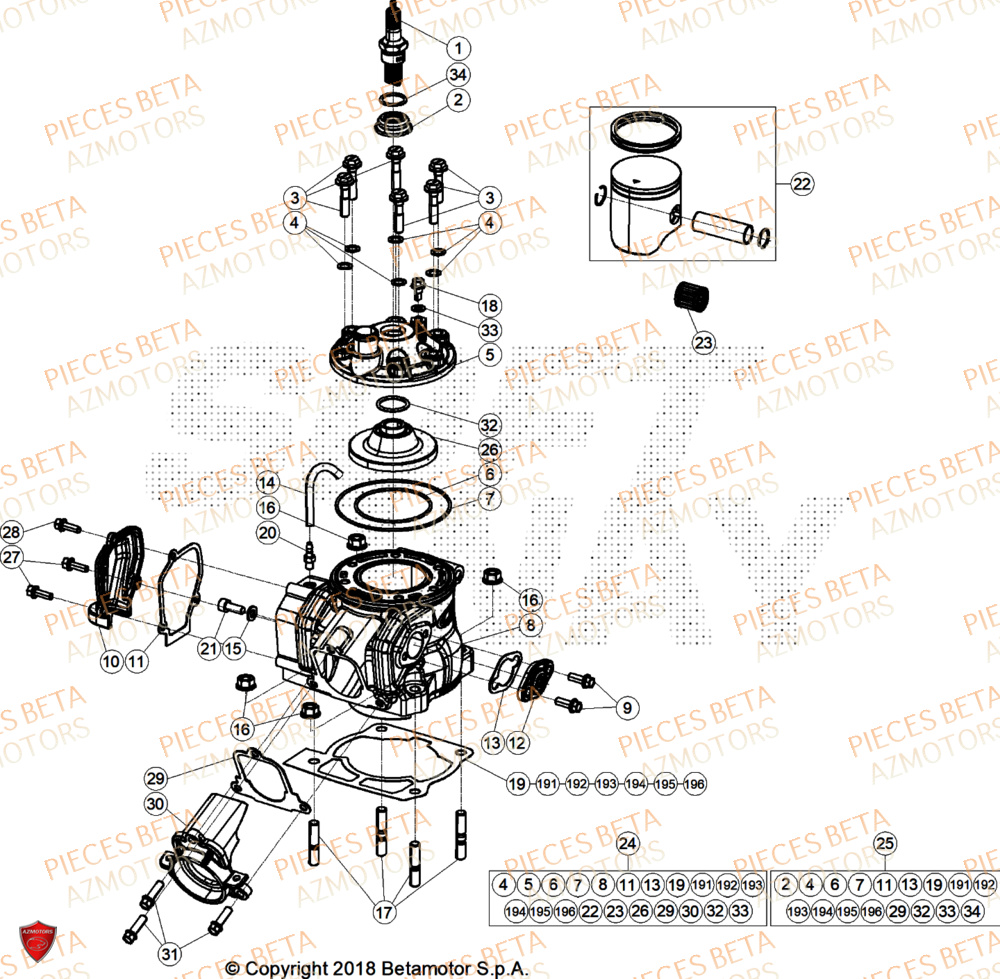 Cylindre BETA Pieces Beta RR 200 X-PRO 2T - 2026