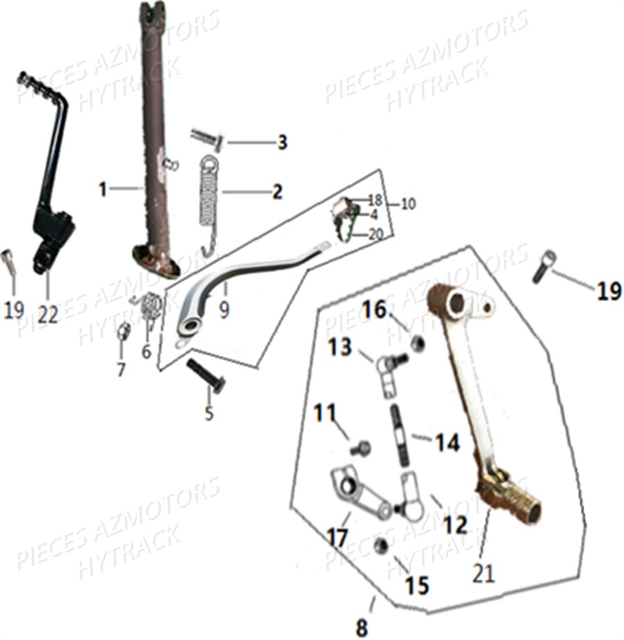 BEQUILLE LEVIER FREIN SELECTEUR VITESSES AZMOTORS X RAY 50