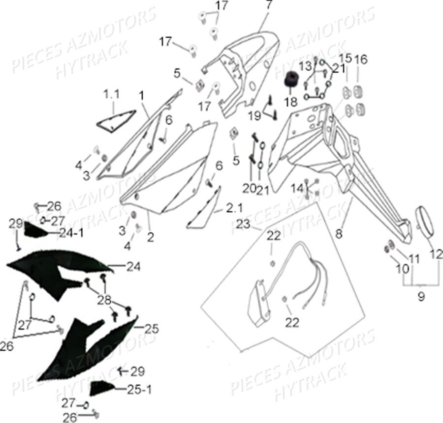 CACHES LATERAUX ET ARRIERE AZMOTORS X RAY 50