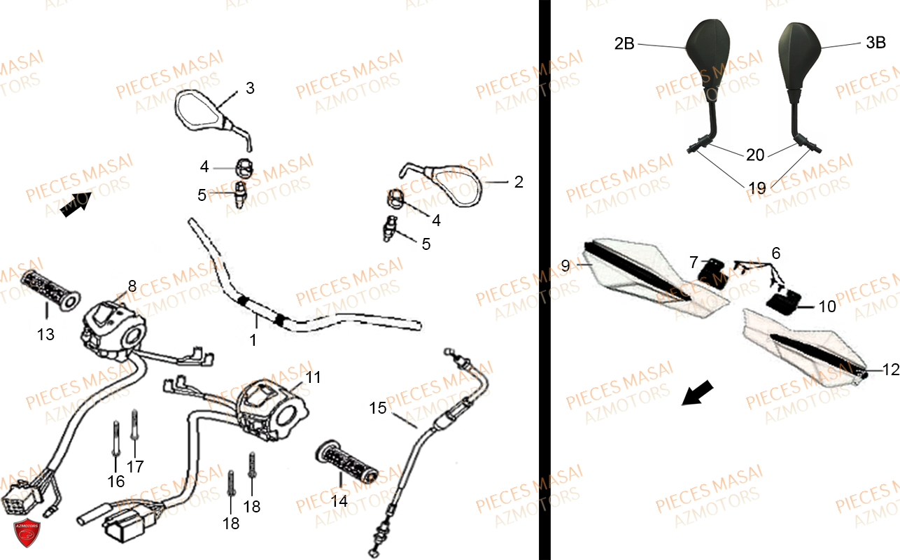 GUIDON pièces MASAI neuves Pièces Moto X RAY 50cc pièces détachées  constructeur AZMOTORS ✓ repare a neuf au meilleur prix