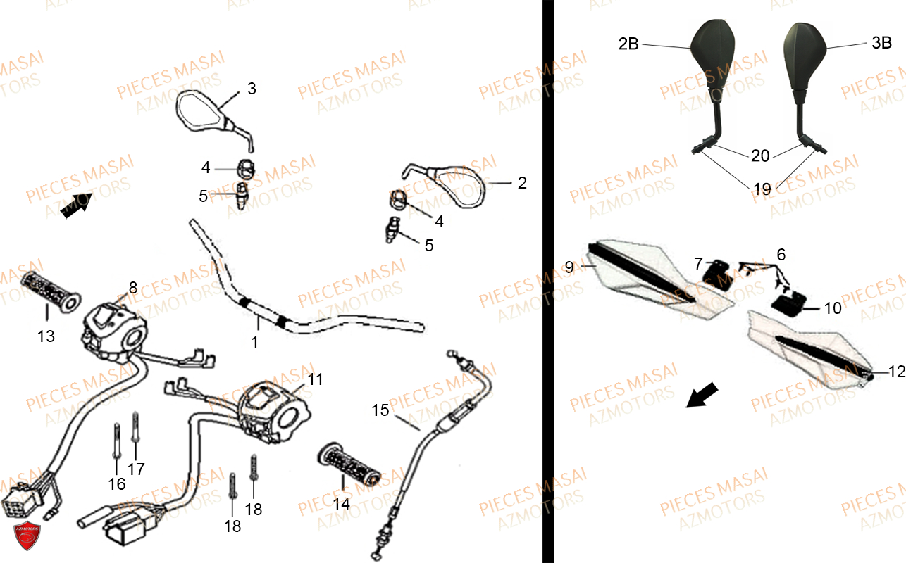 Guidon MASAI Pièces Moto X-RAY 50cc
