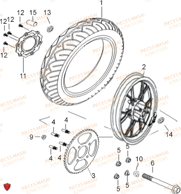 Roue Arriere MASAI Pièces Moto X-RAY 50cc