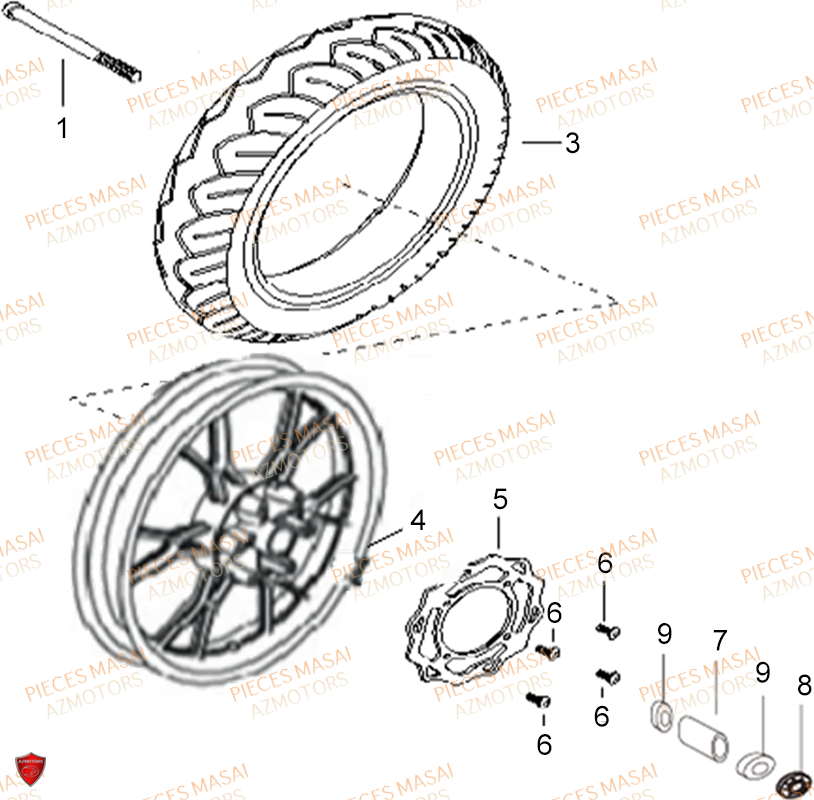 Roue Avant MASAI Pièces Moto X-RAY 50cc