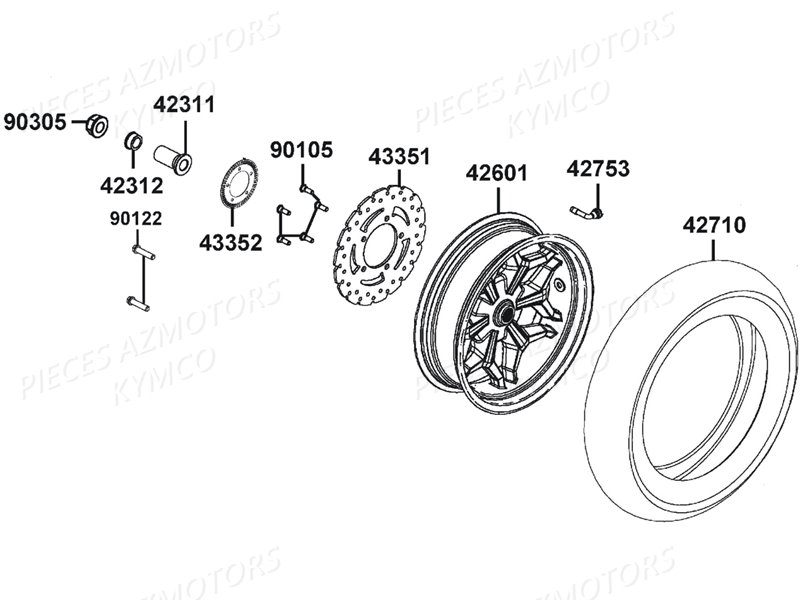 Roue Arriere KYMCO Pièces X.TOWN 125 I CBS EXCLUSIVE EURO4 (KS25AH)