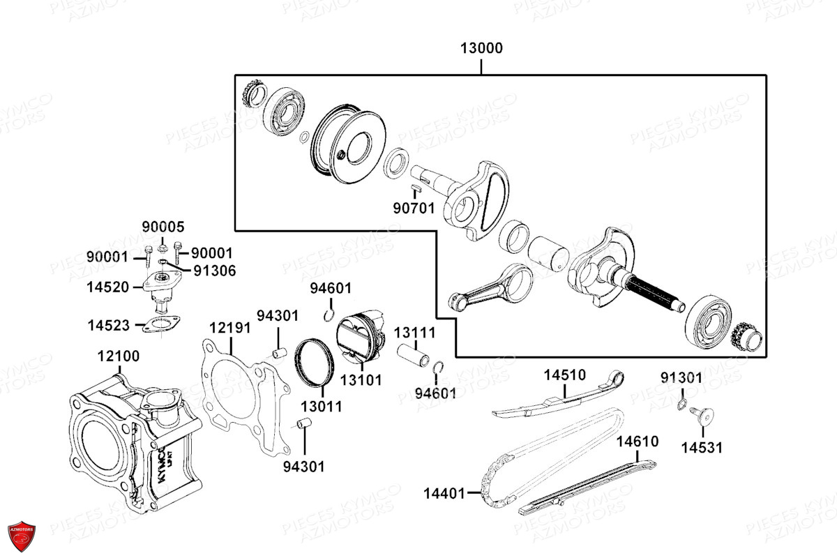 CYLINDRE_PISTON KYMCO PIECES SCOOTER X.TOWN CITY 125I CBS E5 (KS25DA)