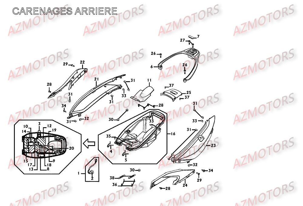 Carenages Arriere KYMCO Pièces Scooter Kymco XCITING 250 AFI 4T EURO II