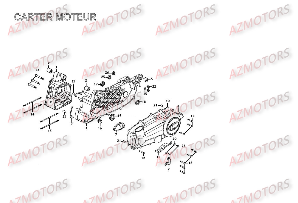 Carter Moteur AZMOTORS Pièces Scooter Kymco XCITING 250 AFI 4T EURO II
